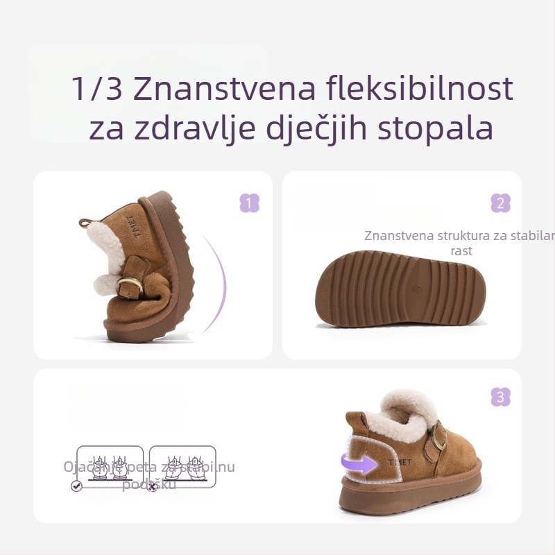 Dječji zimski loaferi s Velcro zatvaračem – nubuk gornji dio, gumena potplata, debeli podstava, korejski stil, srednji pet