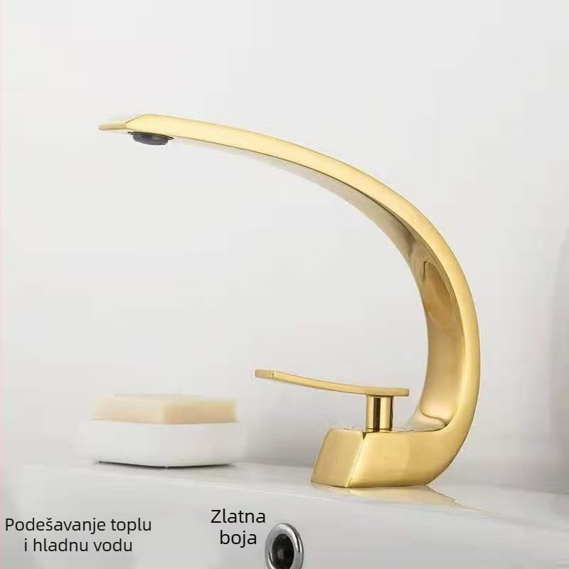 Bakrena slavina za umivaonik s jednim otvorom, toplá i hladna, model KDa-5109, keramički ventil, promjer ulaza/izlaza 2 cm