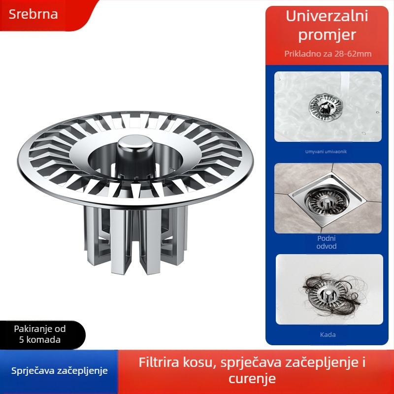 Filter odvodnje – Višenamjenska mreža protiv zapetljavanja dlaka za podni odvod, perilicu i umivaonik; Materijal ABS; Moderan minimalistički dizajn