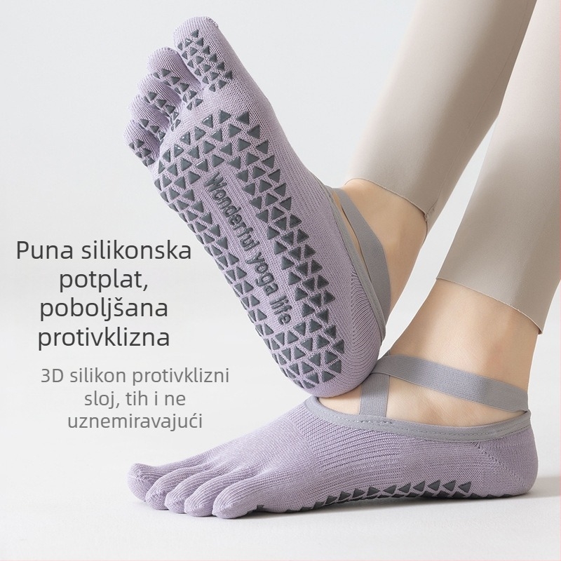 Ženske joga čarape s pet prstiju, protuklizne, upijaju znoj, pamuk, kratke gležnjače