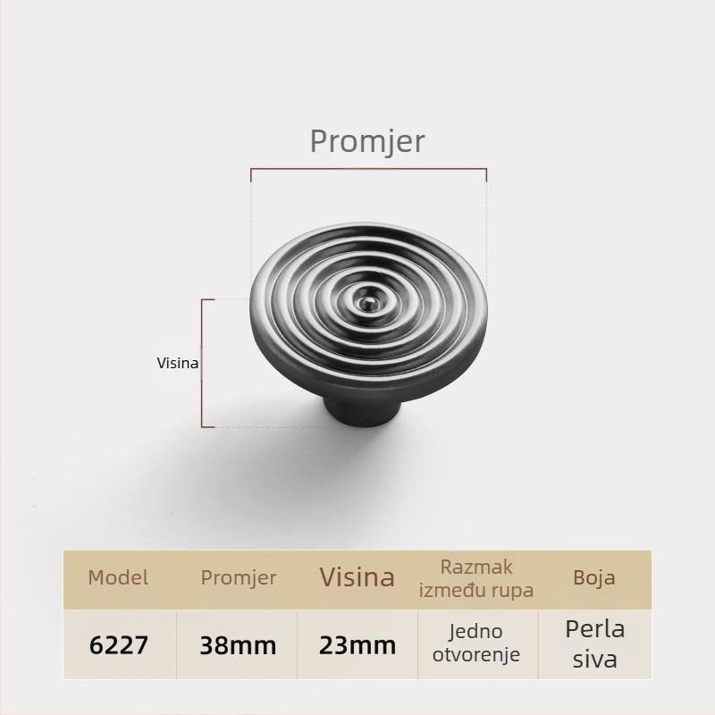 Okružna ručka za vrata ormarića i garderobe, od cink legure, moderni minimalistički stil, modeli 6226, 6227, 6280