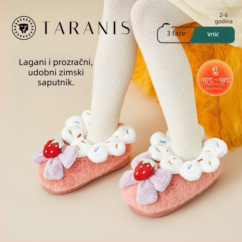Tarannis dječje pamučne kućne papuče s stražnjim dijelom, uzorak jagoda, potplat TPR, za djevojčice 1–6 godina