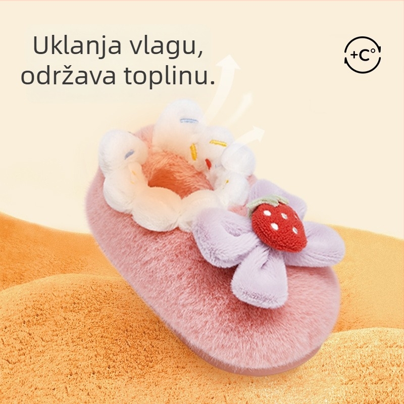 Tarannis dječje pamučne kućne papuče s stražnjim dijelom, uzorak jagoda, potplat TPR, za djevojčice 1–6 godina