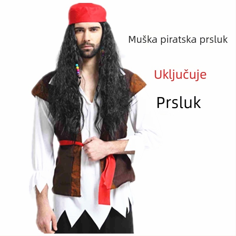 Unisex piratski kostim za Halloween, Pirates of the Caribbean — set s haljinom i prslukom, poliester tkanina, za cosplay u igrama/animacijama