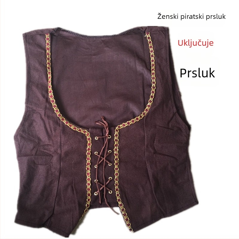 Unisex piratski kostim za Halloween, Pirates of the Caribbean — set s haljinom i prslukom, poliester tkanina, za cosplay u igrama/animacijama