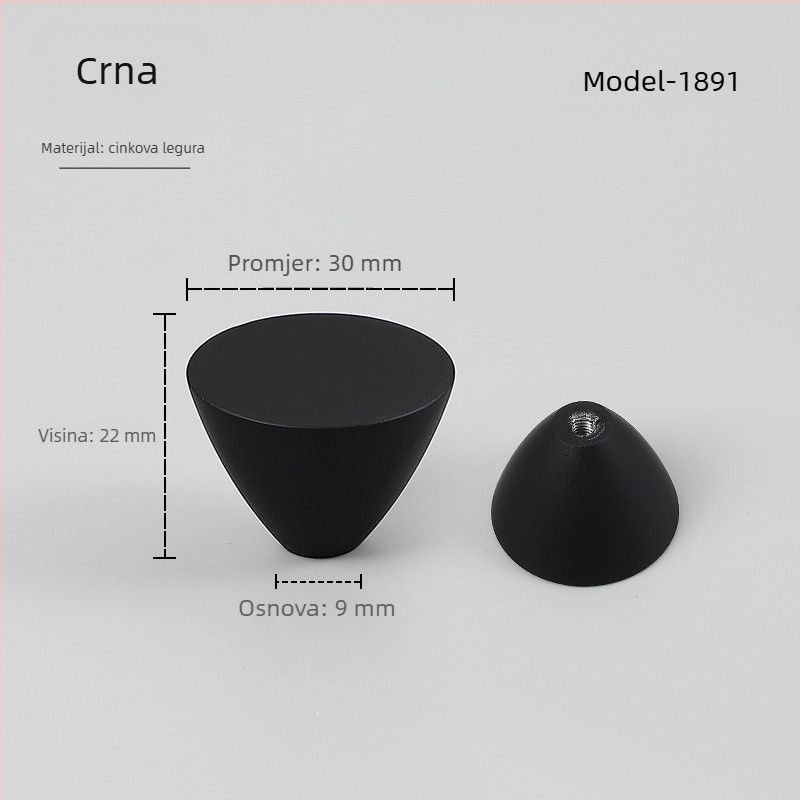 K.N.N 1891 Ručka s jednim otvorom za ormariće, garderobe i ladice — cinkova legura, moderni minimalistički stil, premaz sprejom kože