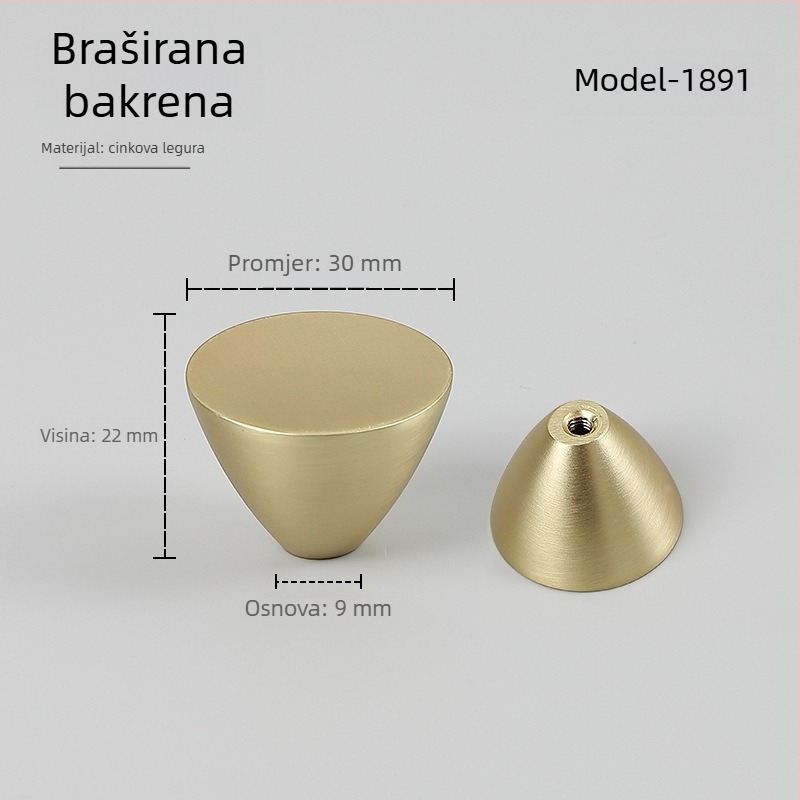 K.N.N 1891 Ručka s jednim otvorom za ormariće, garderobe i ladice — cinkova legura, moderni minimalistički stil, premaz sprejom kože