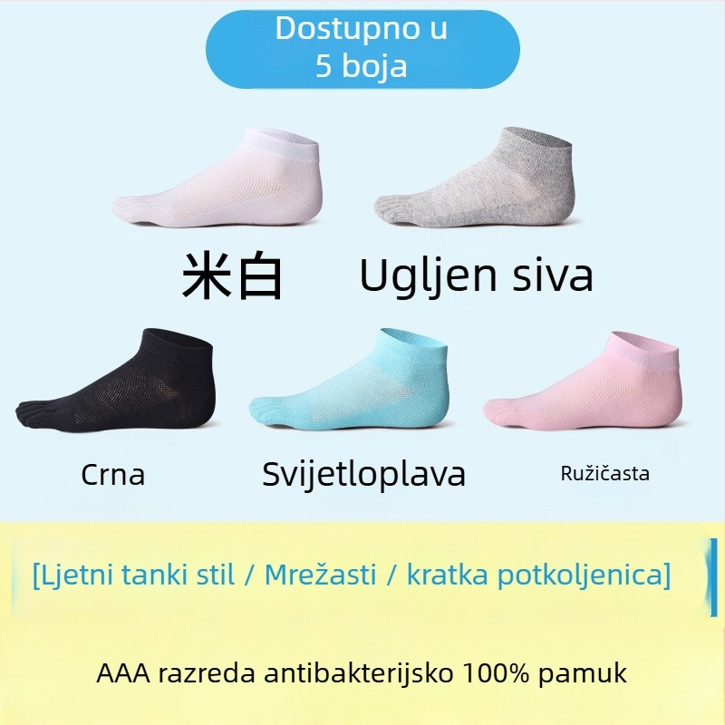 Ženske petoprstaste čarape, 100% pamuk, srednja duljina cijevi, pletene jednim iglom, svakodnevne čarape