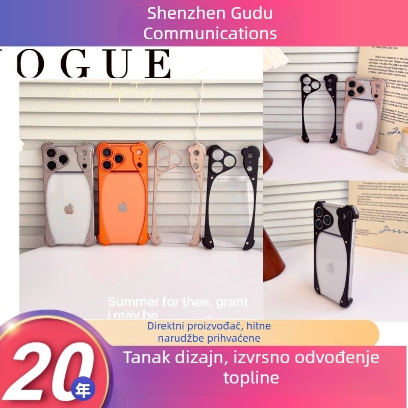 Delfin metalna bezokvirna futrola za telefon za iPhone 15, 15 Pro, 16 Pro, 17 Pro, 17 Air i 17 Pro Max, prozirni PC zaštitni omotač