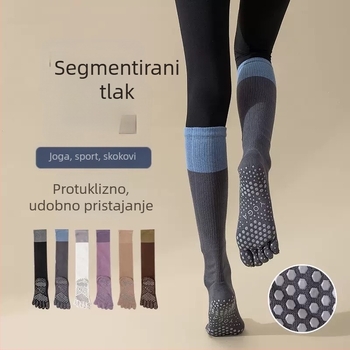 Čarape s pet prstiju od pamuka sa silikon anti-kliznim točkicama, do potkoljenice, za sve sezone, za jogu, pilates i trčanje