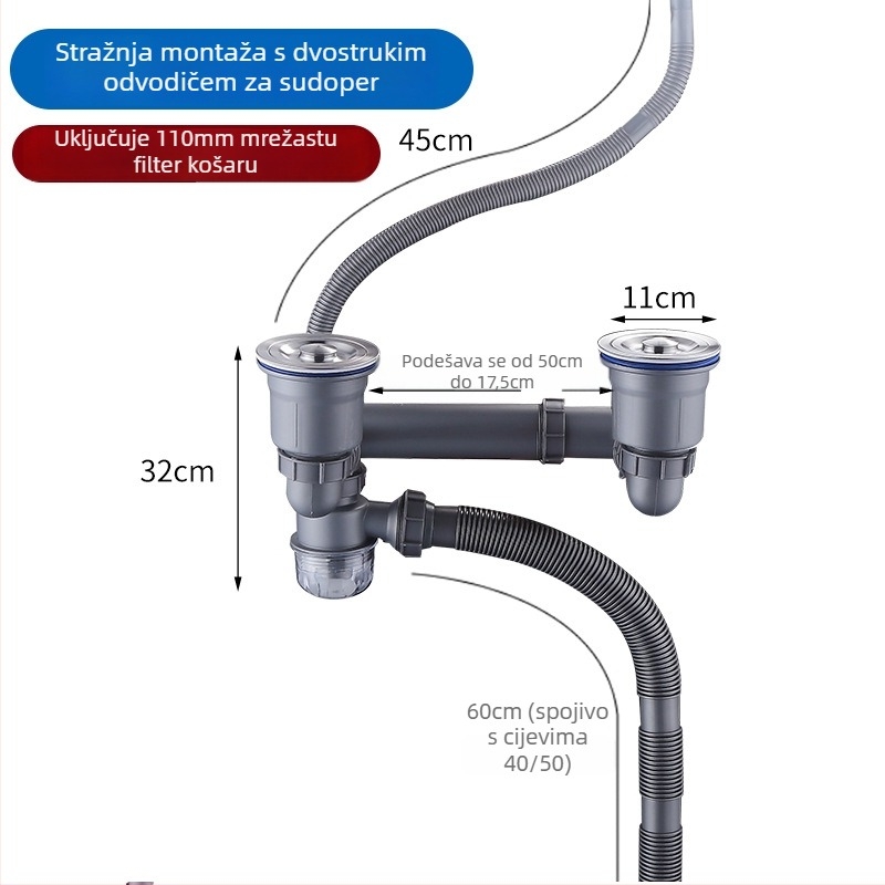 Set odvodnje za kuhinjski sudoper | Materijal: ABS, Model: Kitchen sink drain suit, Stil: Moderno jednostavno, Brand: Han Horse
