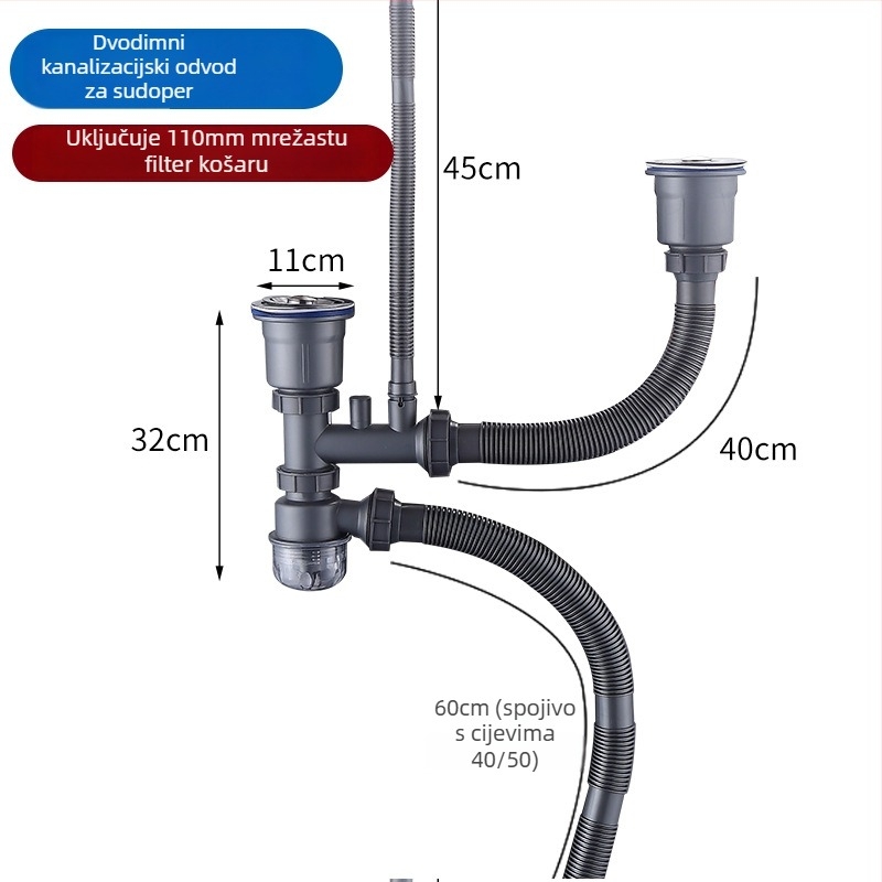 Set odvodnje za kuhinjski sudoper | Materijal: ABS, Model: Kitchen sink drain suit, Stil: Moderno jednostavno, Brand: Han Horse
