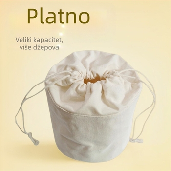 Platnena torbica s vezicom – cilindričnog oblika, višefunkcionalna, za svakodnevnu upotrebu, prostor za putovanja i kozmetiku, stil laganog luksuza