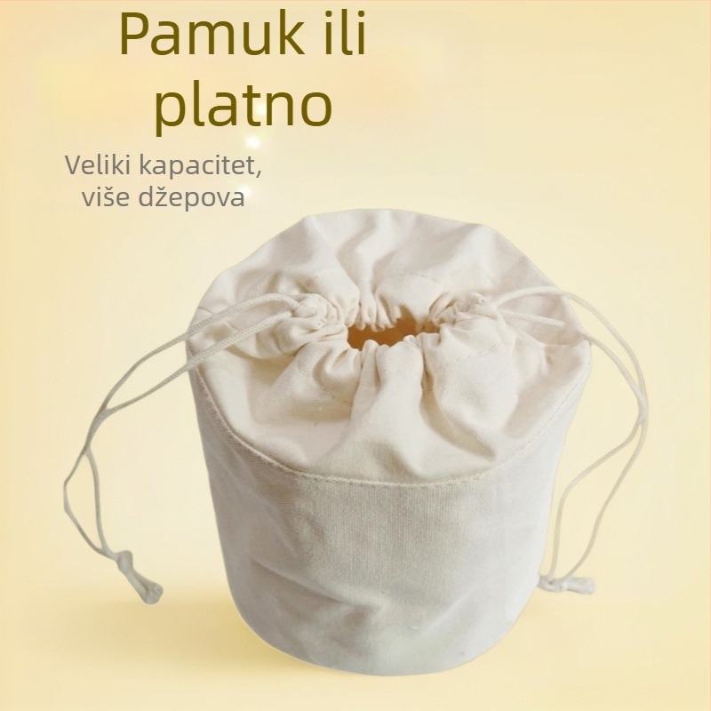 Platnena torbica s vezicom – cilindričnog oblika, višefunkcionalna, za svakodnevnu upotrebu, prostor za putovanja i kozmetiku, stil laganog luksuza