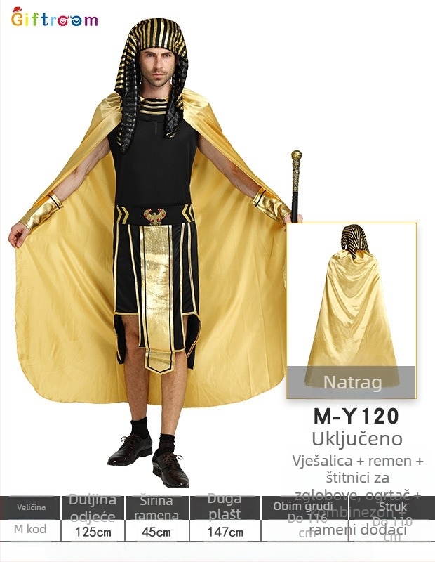 Cosplay kostim: Egipatska faraonova kraljica s plaštem za scenske izvedbe, pletena tkanina s elastanom
