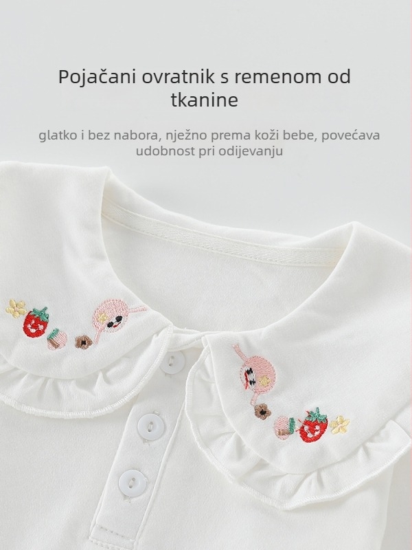 Dječja polo majica za djevojčice, korejski stil, dugi rukavi, pamuk tkanina, vezenje, crtani uzorak