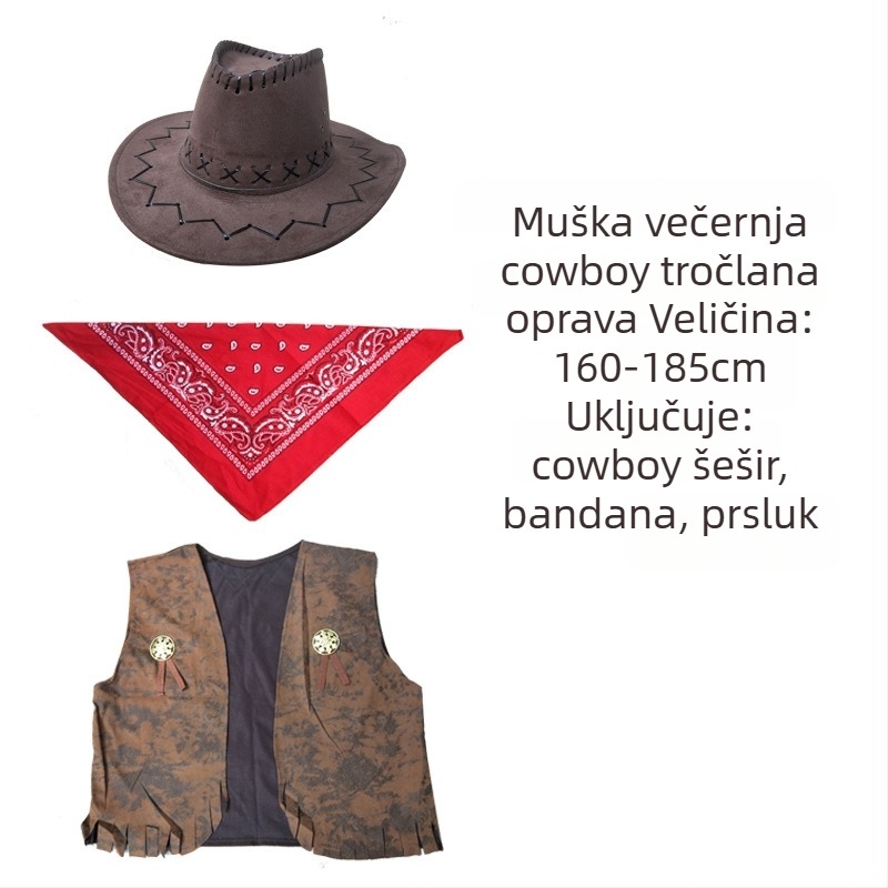 Cosplay Denim Western kostim — unisex za igre/ anime uloge; Tkanina: poliester vlakna; Glavni sastav: acetat; Postotak glavnog vlakna: 90–95%; Marka: Ruyi