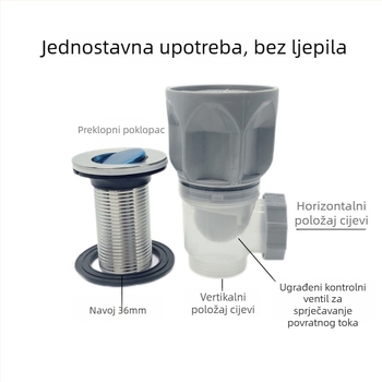 Flap-tip otvod za umivaonik, set, od nehrđajućeg čelika 304 + ABS, britski odvod, zidni montaža, prilagodljivo