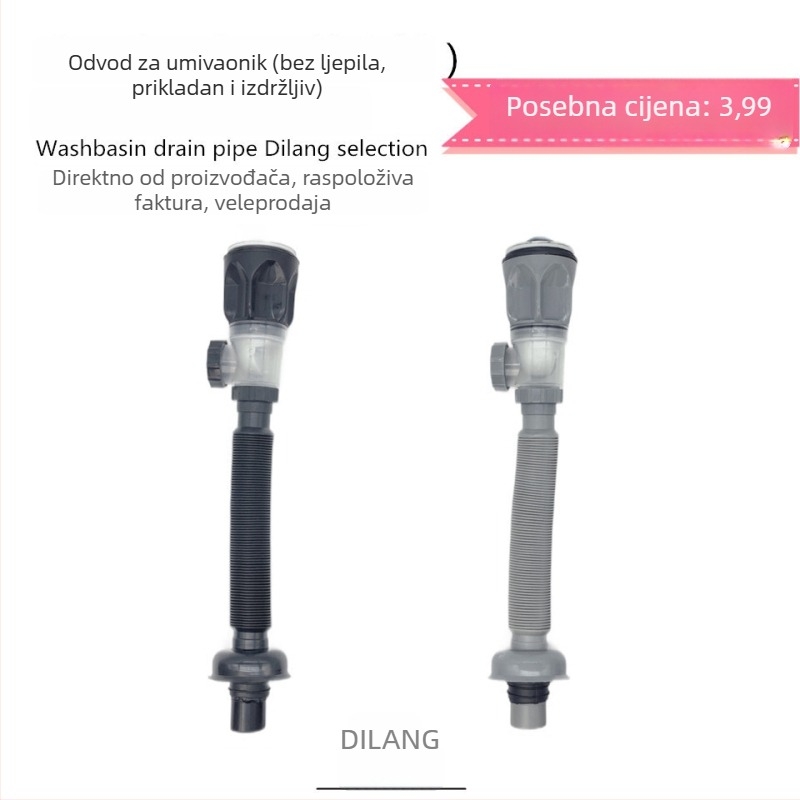 Flap-tip otvod za umivaonik, set, od nehrđajućeg čelika 304 + ABS, britski odvod, zidni montaža, prilagodljivo