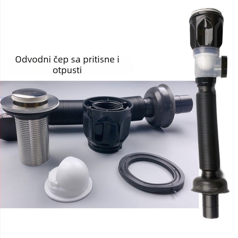 Flap-tip otvod za umivaonik, set, od nehrđajućeg čelika 304 + ABS, britski odvod, zidni montaža, prilagodljivo