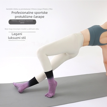 Petoprstne pamučne Pilates čarape s anti-slip silikonskim gripom, upijaju znoj, gradientni uzorak, srednja duljina cijevi, sadržaj pamuka 70–80%