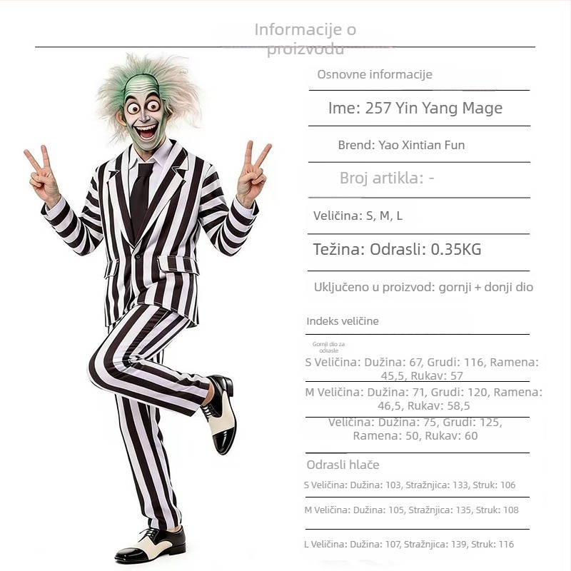 Cosplay set - prugasti kostim, mješavina pamuka 80%, unisex, proljeće 2024