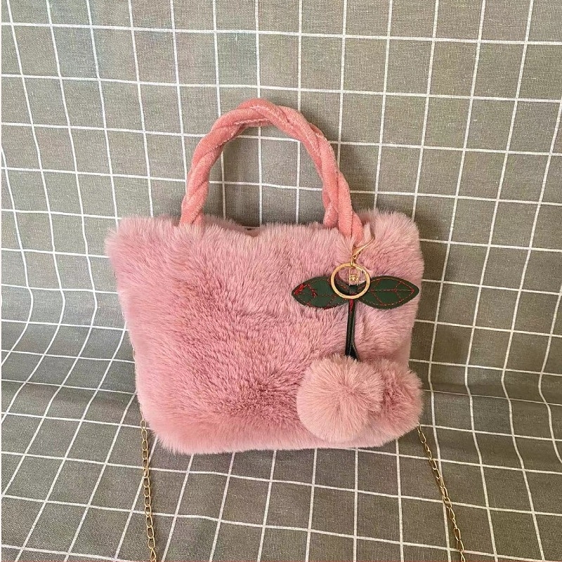 Pluš bucket torbica s imitacijom krznenog zeca, velika kapaciteta, crossbody remen, magnetsko zatvaranje, džep za mobitel, poliester podstava