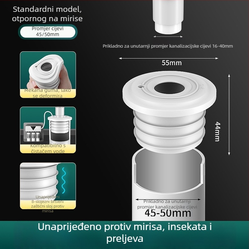 Univerzalni brtveni prsten za cijevi – protiv mirisa, za sudoper i odvod, protiv preljeva, ABS, vučni tip