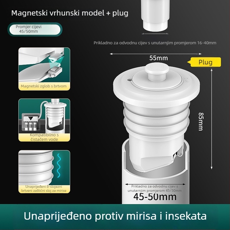 Univerzalni brtveni prsten za cijevi – protiv mirisa, za sudoper i odvod, protiv preljeva, ABS, vučni tip