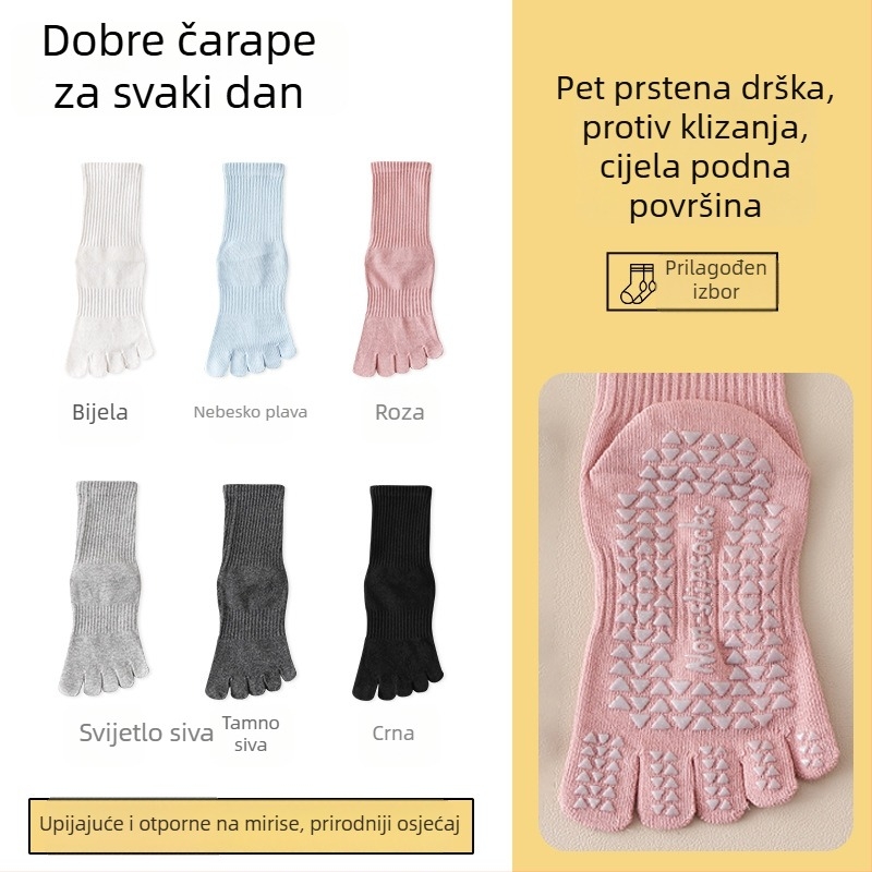 Ženske joga čarape za jesen – protuklizne, upijaju znoj, petodijelni dizajn prstiju, pamuk, srednja duljina