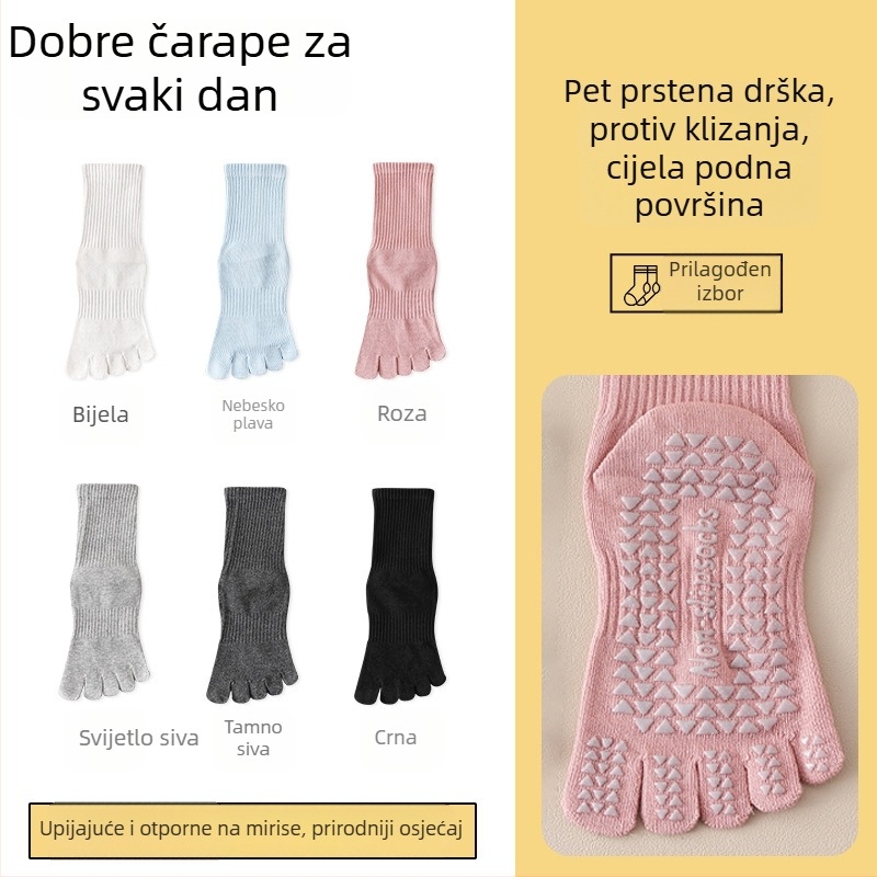 Ženske joga čarape za jesen – protuklizne, upijaju znoj, petodijelni dizajn prstiju, pamuk, srednja duljina