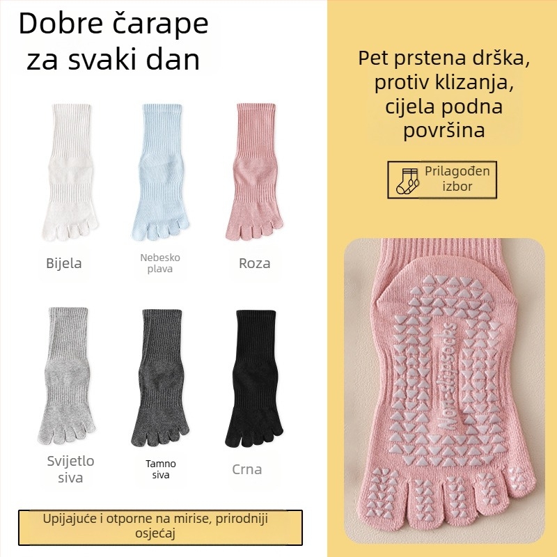 Ženske joga čarape za jesen – protuklizne, upijaju znoj, petodijelni dizajn prstiju, pamuk, srednja duljina