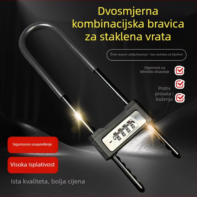 U‑oblikovano zaključavanje s lozinkom za staklena vrata i izloge – legura čelika, deblji i prošireni U‑oblik, otključavanje ključem ili lozinkom