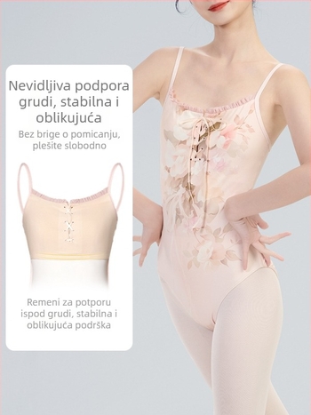 Leotard za balet za odrasle žene – najlon tkanina s podstavom od spandeksa, ljetna verzija, uzorak s raspuklim cvijećem, pogodan za balet i pozornicu
