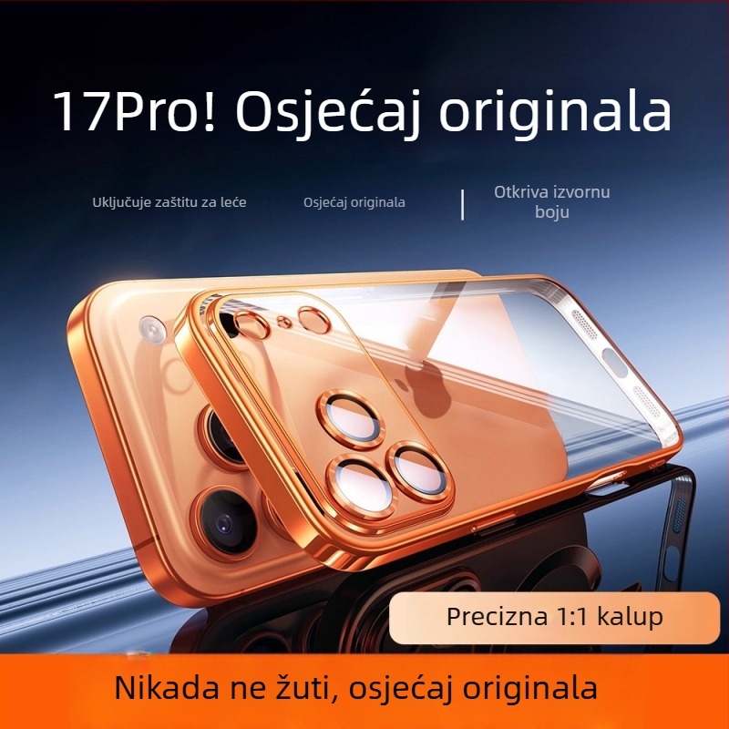 Kućište za iPhone 17 Pro Max — elektroplatirano PC stražnji dio, TPU kućište, prozirna zaštita leće, zaštita od pada, mogućnost prilagodbe