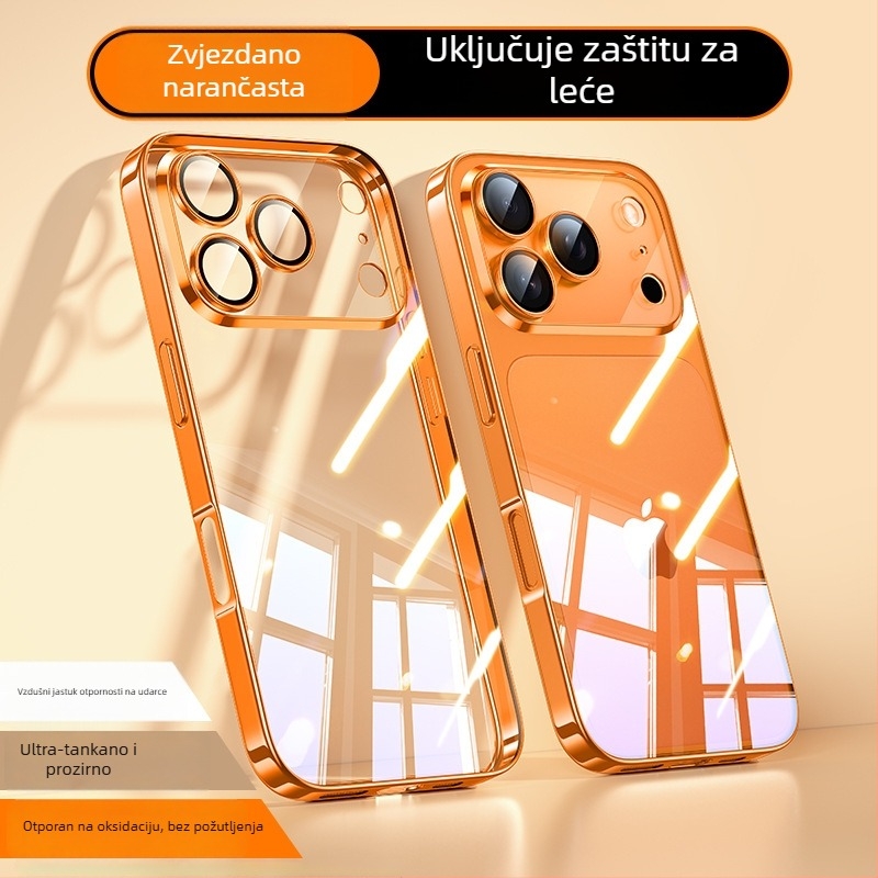 Kućište za iPhone 17 Pro Max — elektroplatirano PC stražnji dio, TPU kućište, prozirna zaštita leće, zaštita od pada, mogućnost prilagodbe