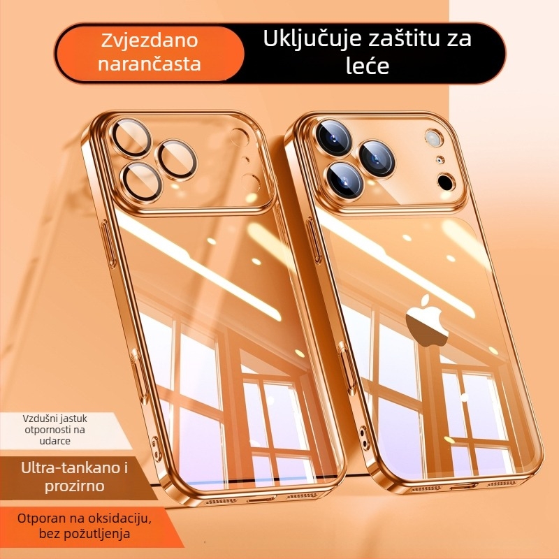 Kućište za iPhone 17 Pro Max — elektroplatirano PC stražnji dio, TPU kućište, prozirna zaštita leće, zaštita od pada, mogućnost prilagodbe