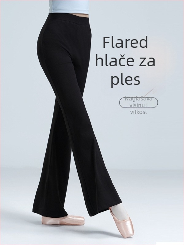 Ženske moderne plesne hlače od pamuka, 80% pamuk, ravna linija s blagim flareom, za balet i folklorni ples