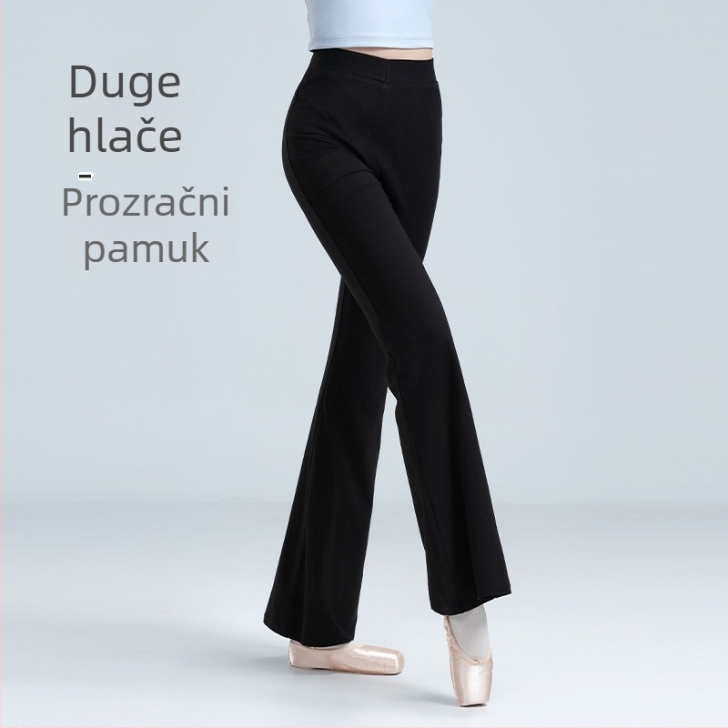 Ženske moderne plesne hlače od pamuka, 80% pamuk, ravna linija s blagim flareom, za balet i folklorni ples