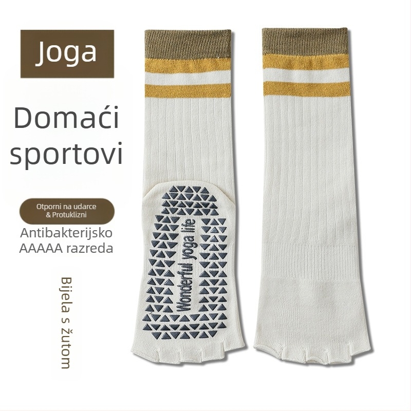Ženske dugačke joga čarape s pet prstiju, protuklizne, otvoreni prsti, pamuk, visoki rub