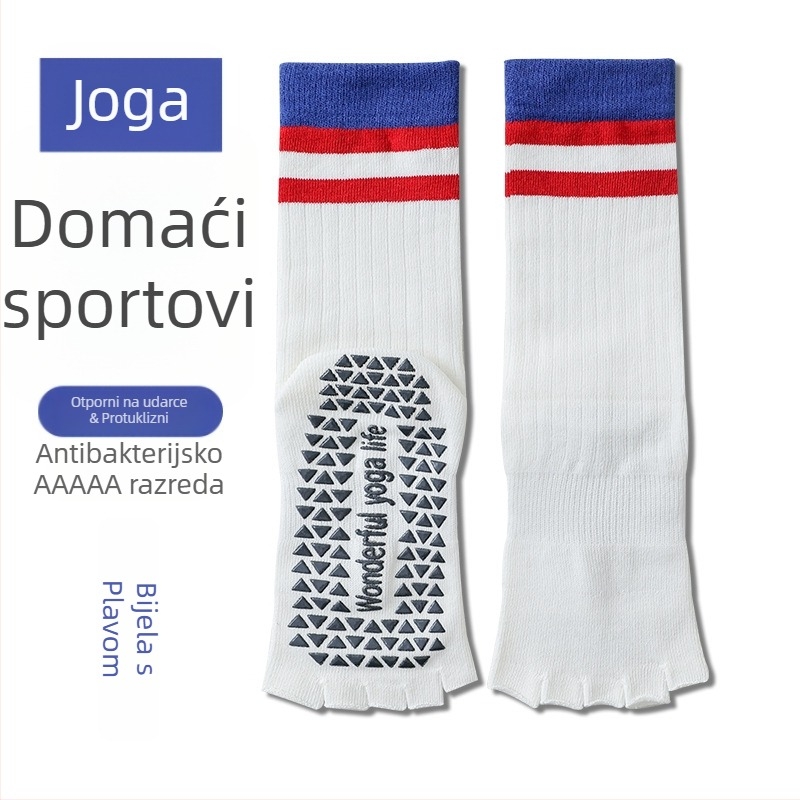 Ženske dugačke joga čarape s pet prstiju, protuklizne, otvoreni prsti, pamuk, visoki rub