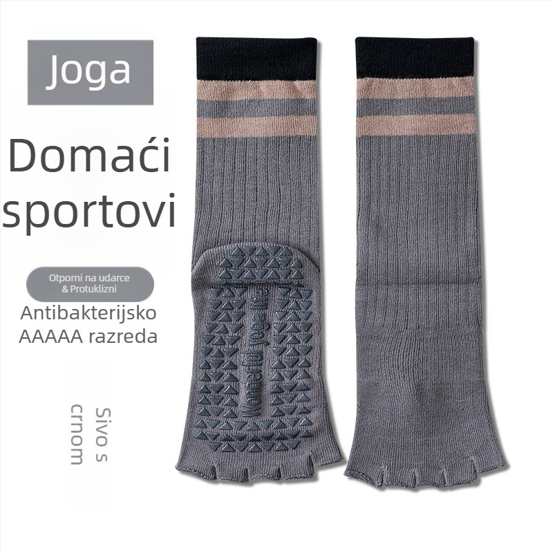 Ženske dugačke joga čarape s pet prstiju, protuklizne, otvoreni prsti, pamuk, visoki rub