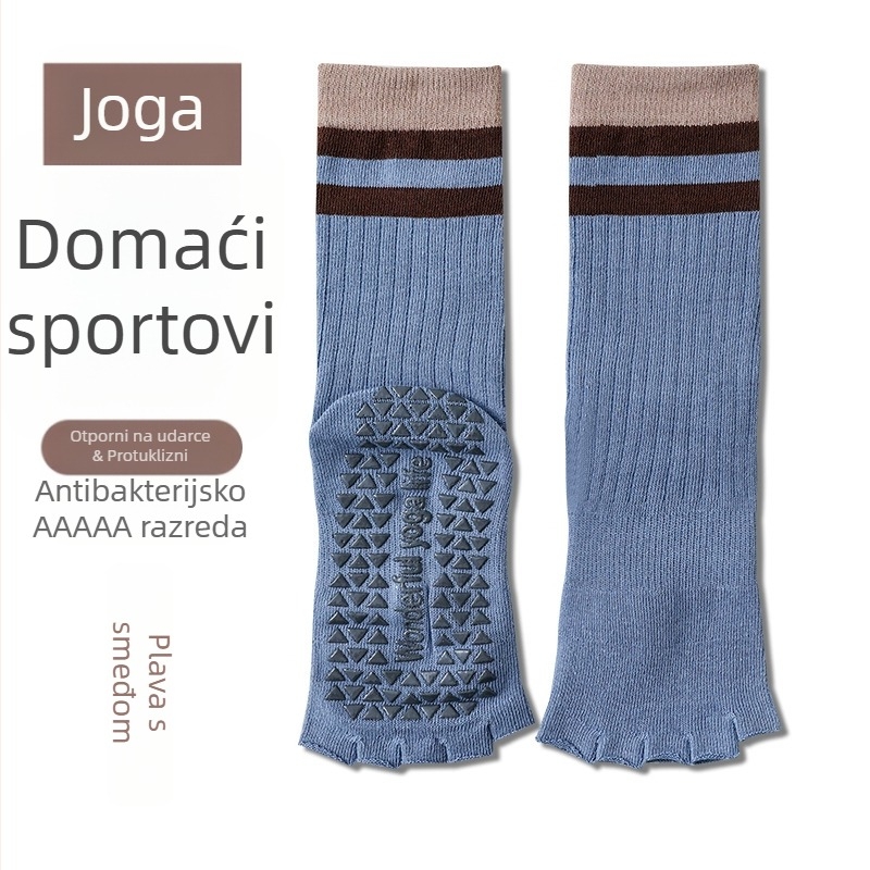 Ženske dugačke joga čarape s pet prstiju, protuklizne, otvoreni prsti, pamuk, visoki rub