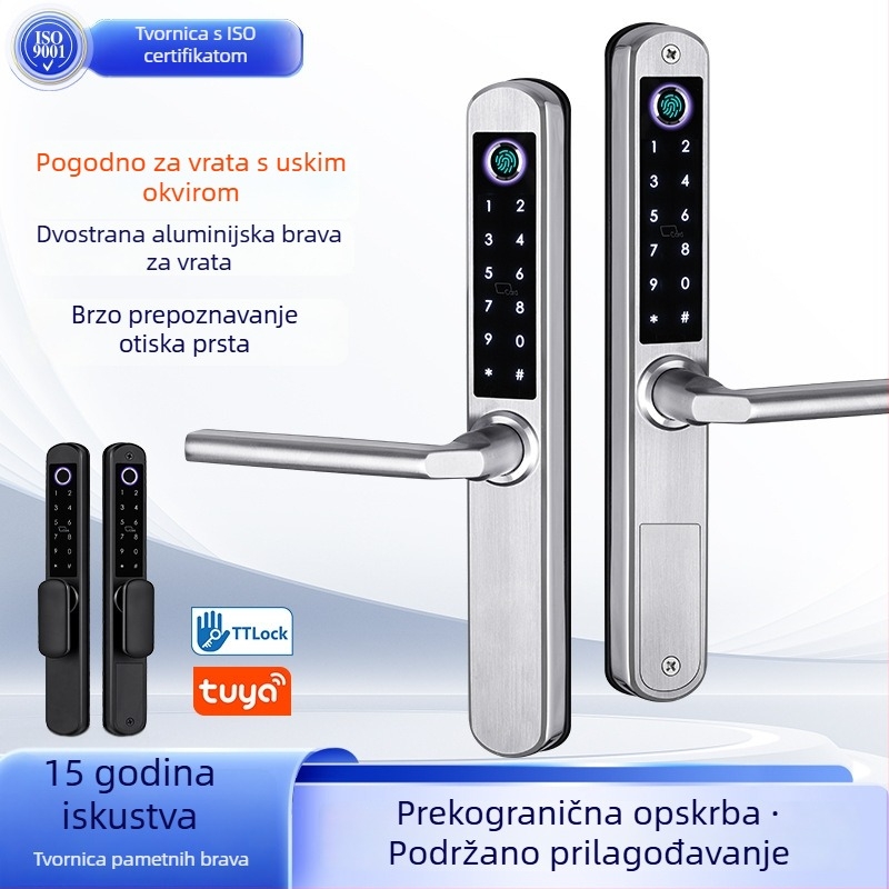 Brava za vrata s otiskom prsta – model A211 dvostrani, 150 pohranjenih otisaka, moderni minimalistički stil, digitalna brava za aluminijska vrata