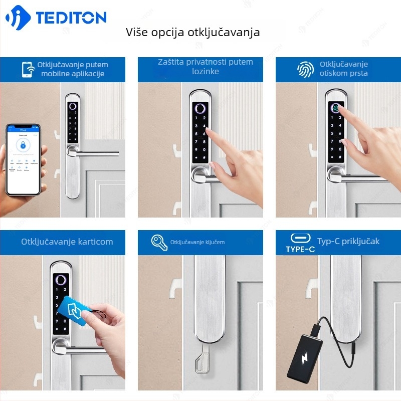 Brava za vrata s otiskom prsta – model A211 dvostrani, 150 pohranjenih otisaka, moderni minimalistički stil, digitalna brava za aluminijska vrata