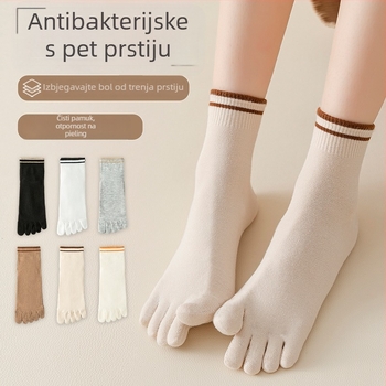 Ženske čarape s pet prstiju, srednje duljine — antibakterijske, upijaju znoj, anti miris; Model: jednobojni; Materijal: pamuk 50–70%; Pletenje: s jedne igle; Šavovi: 200N