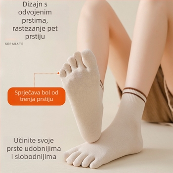 Ženske čarape s pet prstiju, srednje duljine — antibakterijske, upijaju znoj, anti miris; Model: jednobojni; Materijal: pamuk 50–70%; Pletenje: s jedne igle; Šavovi: 200N