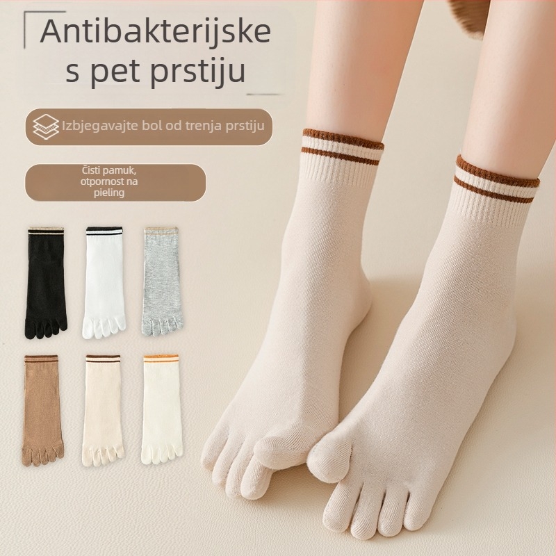 Ženske čarape s pet prstiju, srednje duljine — antibakterijske, upijaju znoj, anti miris; Model: jednobojni; Materijal: pamuk 50–70%; Pletenje: s jedne igle; Šavovi: 200N