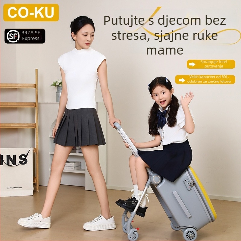 Dječji putni kovčeg s funkcijom sjedenja, velika kapaciteta, PC ljuska, 5,1 kg, TSA kombinirani brav, zatvarač otvor, univerzalna kolica