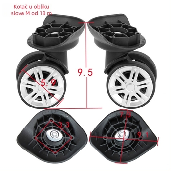 Kotač za kofer A18, M-oblik kotača, ABS materijal, aluminijski okvir, proljeće 2024